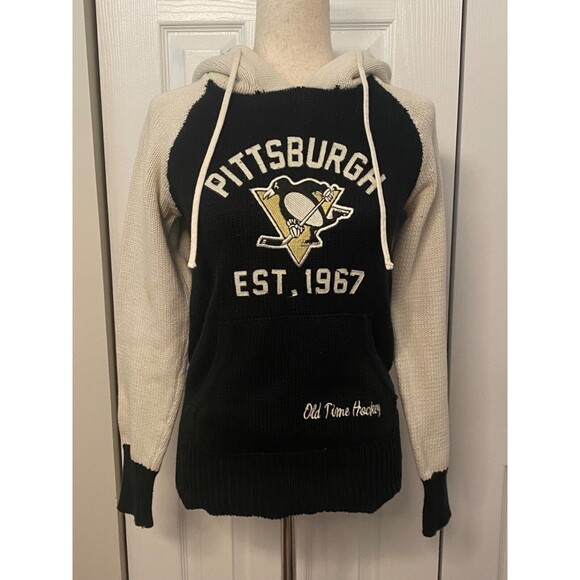 NHL PITTSBURG PENGUINS Womens S Hoodie Cotton Knit Sweater Old Time Hockey BLACK - Picture 4 of 14